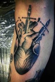 Calf black ash bleeding heart and dagger tattoo pattern