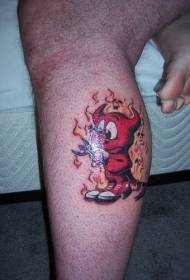 Calf cartoon red little devil tattoo pattern