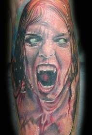 Horror movie color bloody vampire woman tattoo pattern
