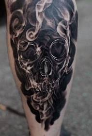 Calf black and white smoke and skull tattoo pattern