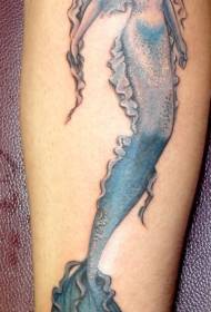 Marabilloso patrón de tatuaxe de perna de serea azul