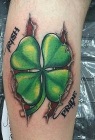 New school four-leaf clover with letter tattoo pattern