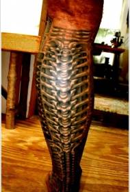Calf black mechanical bone tattoo pattern