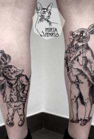 Сханк цртани стил црни различите узорке тетоважа људске животиње
