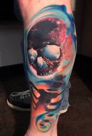 Calf colorful mysterious skull tattoo pattern
