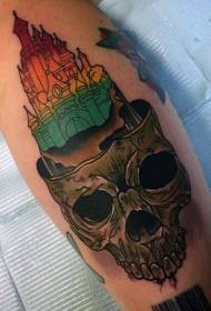 Calf color magic castle and skull combination tattoo pattern