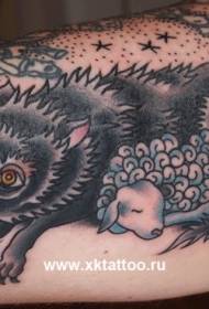 Old school wolf with sheep tattoo pattern