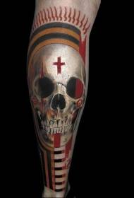 Spalvingas juostelių dizaino kaukolės ir kryžiaus tatuiruotės raštas