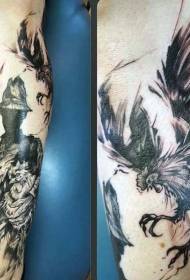 Calf mysterious black cock with portrait tattoo pattern