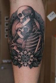 Kalf zwart grijs stijl sluw paar met bloemen tattoo patroon