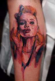 Skisse stil fargerike kvinne ansikt tatovering mønster