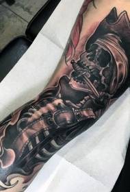 Leg black gray style pirate dagger tattoo pattern
