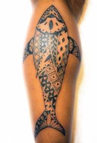 Ang pattern ng calf cool na Polynesian style shark tattoo