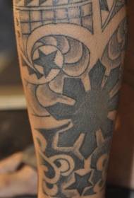 Calf black gray stars geometric totem tattoo pattern