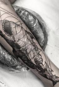 Класически модел черно гравиране стил на татуировка на зомби акула
