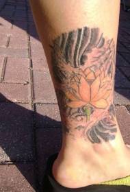 Ankle Asian style lotus tattoo pattern
