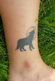 Black wolf and moon ankle tattoo pattern