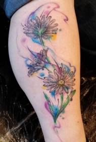 Wzór tatuażu na łydkę prosty normalny kolor kwiatu