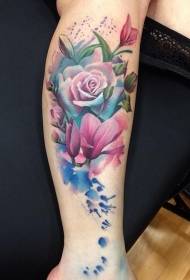 Patrón de tatuaje de flores de cor colorido clásico