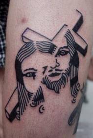 Thigh black cross with jesus misplaced tattoo pattern