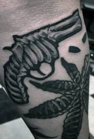 Swart persoonlikheid skelet kombinasie pistool tatoeëring patroon