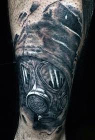 Realistic black gray gas mask leg tattoo pattern