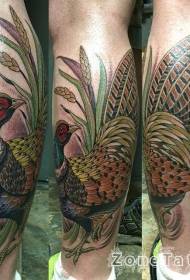 Calf realistic style colored pheasant plant tattoo pattern
