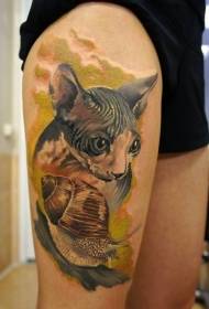 Ang watercolor sphinx cat ug sinta nga sumbanan sa tattoo