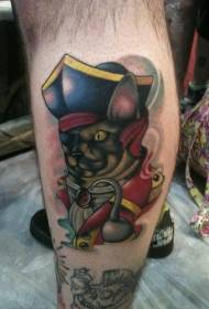 Calf color soldier cat tattoo pattern
