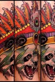 Leg illustration style colored evil panda with helmet tattoo pattern