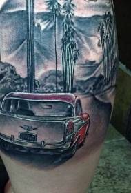 Very realistic color classic car tattoo pattern