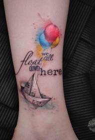 Shank beautiful colorful balloon paper boat letter tattoo pattern