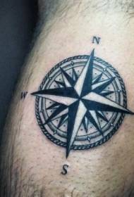 Patrón de tatuaje simple brújula náutica blanco y negro