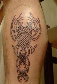 Leg black line celtic knot tattoo pattern