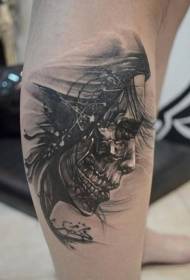 Padrão de tatuagem de haste de retrato de diabo preto e branco de estilo moderno