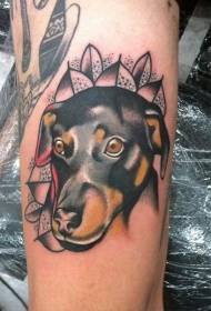 Bladeren en puppy portret tattoo patroon