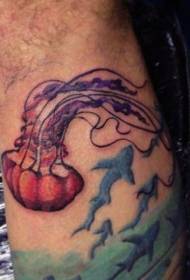 Colorful jellyfish with shark tattoo pattern