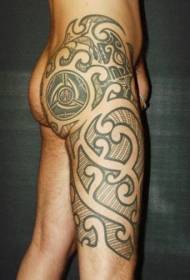 Leg black tribal totem tattoo pattern