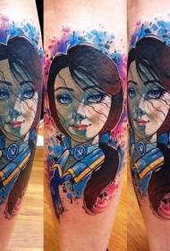 Handgetekende stylvolle kleurvolle tatoeëringpatroon vir vroueportret