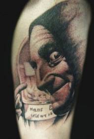Very realistic black gray horror male portrait tattoo pattern