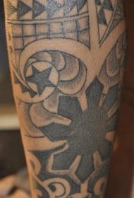 Leg geometry star totem black tattoo pattern