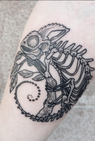 Arm black chameleon skeleton and twig tattoo pattern