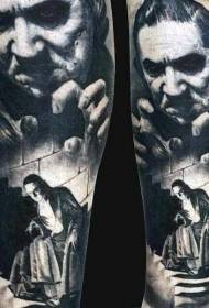 Line horror movie black and white monster tattoo pattern