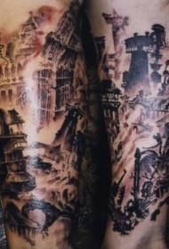 Dramatisk sort / hvid ødelægger urbane tatoveringsmønstre i byer