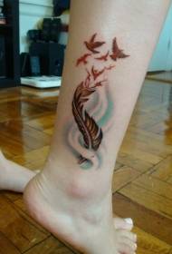 Calf colored feathers and bird tattoo pattern