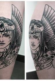 Shank dreamy style black woman warrior with wings tattoo pattern