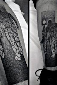 Patrón de tatuaxe de pai e fillo deseñados a man con torno negro