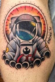 Modello del tatuaggio dell'astronauta di colore del fumetto dello stinco