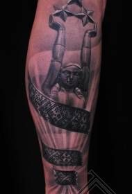 Calf cool black and white statue and stars tattoo pattern