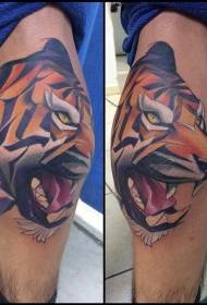Calf colored evil cartoon tiger tattoo pattern